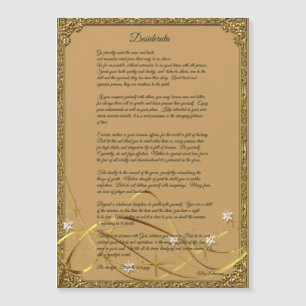 Ímã quadro ouro do poema dos Desiderata