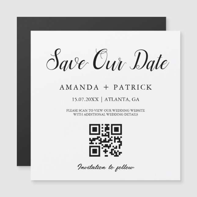 Imã salve a data de Código QR de Script Minimalist (Frente/Verso)