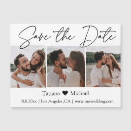 imã salve a data de colagem de 3 fotos minimalista