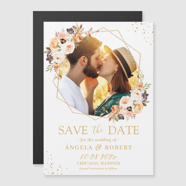 Imã salve a data de Fotos Geométrica Floral do out (Frente/Verso)