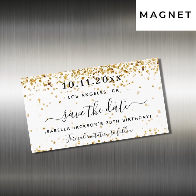 Imã salve a data elegante de ouro branco de aniver (Criador carregado)