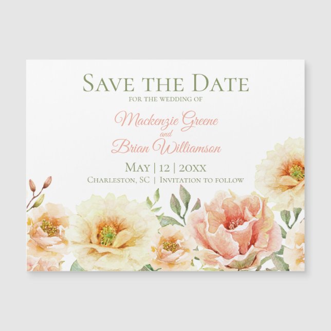 Imã salve a data Personalizada - Flores de Aquarel (Frente)