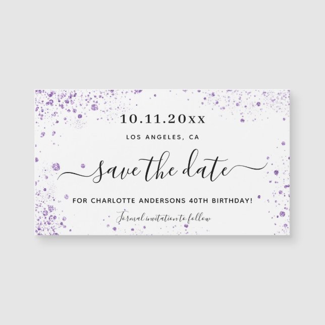 imã salve a data violeta de festa de aniversário (Frente)