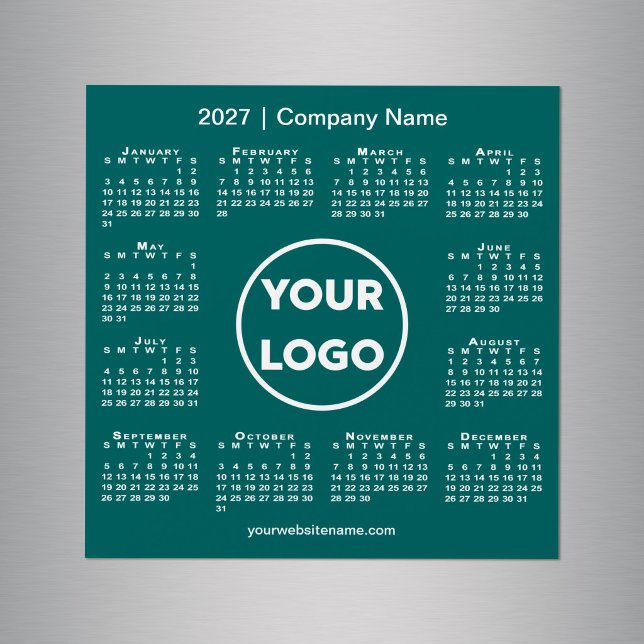 Ímã Verde Azul Logo da Empresa de Calendário de 20 (2027 Calendar Company Logo Teal Green Magnet in situ)