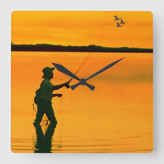 Imagem de Pesca de Voo para Relógio de Parede Quad (Frente)