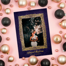 Imagem Dourada Foto Casada de Natal Roxo