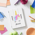 Imagem em Cute Chic Personalizada Unicórnio<br><div class="desc">Eu ilustrei esse unicórnio giro, feminino e mágico com sua coroa floral ao lado de minhas duas filhas. Eles se divertiram me dizendo quais cores e lascas funcionavam para esta linda criatura. Espero que sua filha também a ame. Personalize este tablet com o nome dela. Visite-nos em WWW.LDDESIGNLOFT.COM para ver...</div>