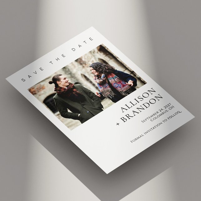 Imagem minimalista elegante Guardar o cartão de da (Elegant Minimalist Photo Save the Date Card Personalized)