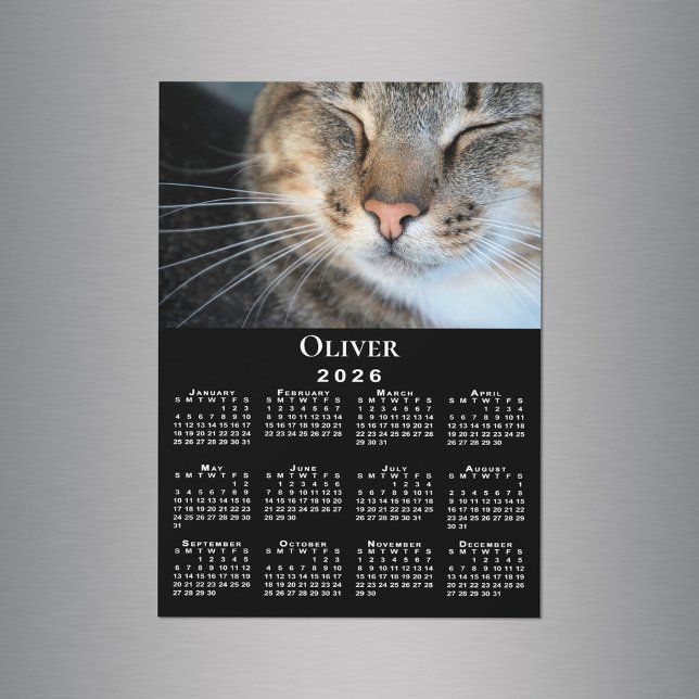 Imagem Preta do Calendário 2026 do Nome de Foto Pe (Custom Pet Photo Name 2026 Calendar Black Magnet in situ)