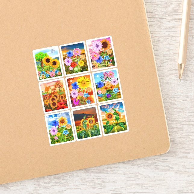 Imagens de Flores - Adesivos Kawaii da Primavera (sunflower and wildflower planner stickers, cute teacher appreciation gift stickers)