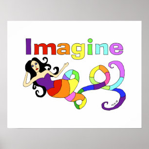 Imagine o poster da arte da sereia do arco-íris