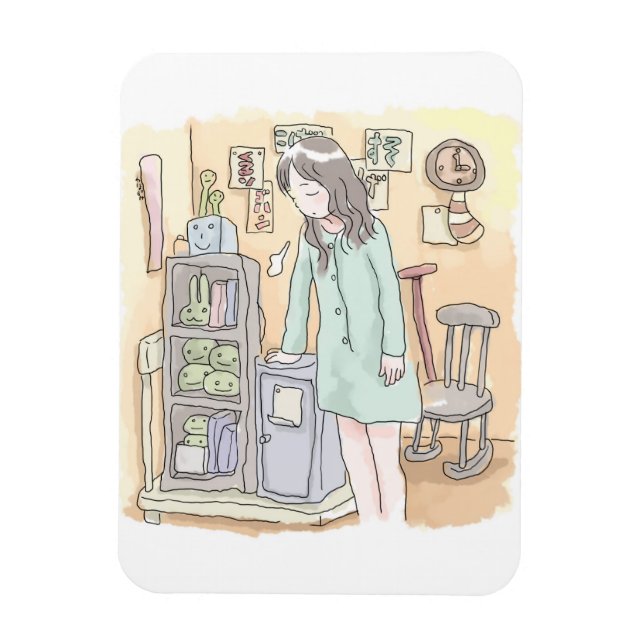 ÍMAN  さにしむじ  お部屋で手をついてため息をつく女性のイラスト (Vertical)