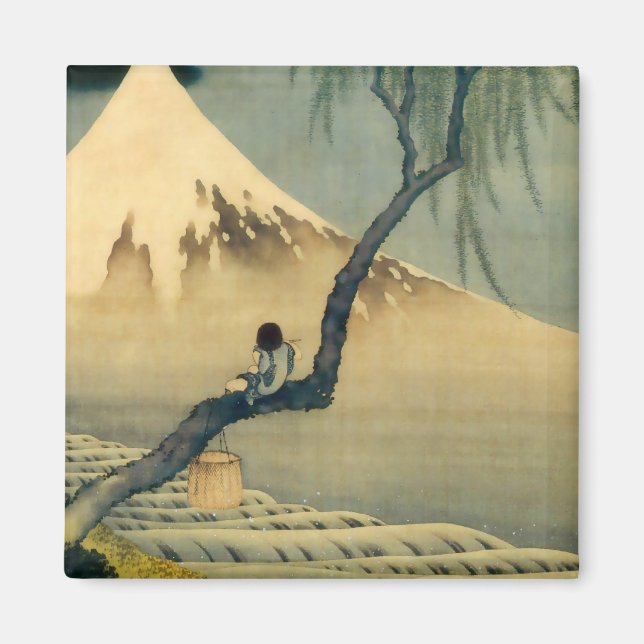 Íman 富 士 と 年, 北 斎 Monte Fuji e Boy, Hokusai, Ukiyo-e (Frente)