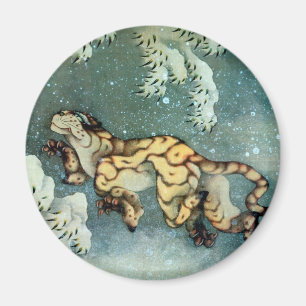 Íman 雪中虎図, tigre na neve, Hokusai do 北斎