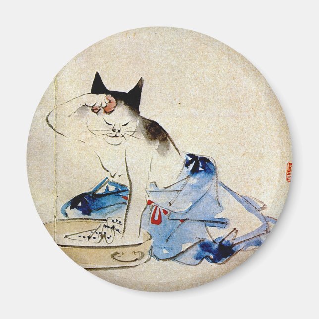 Íman 顔 を 洗 猫, 広 う Lava 重 Gato, Hiroshige (Frente)