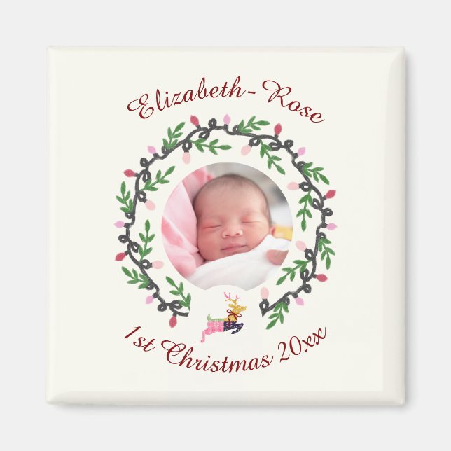 Íman 1º Veado de Natal com Coroa Personalizável (Frente)