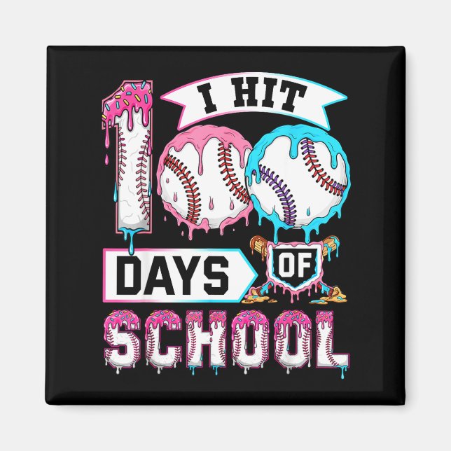 Íman 100 Days Of School Boys Baseball Drip 100th Day Ki (Frente)