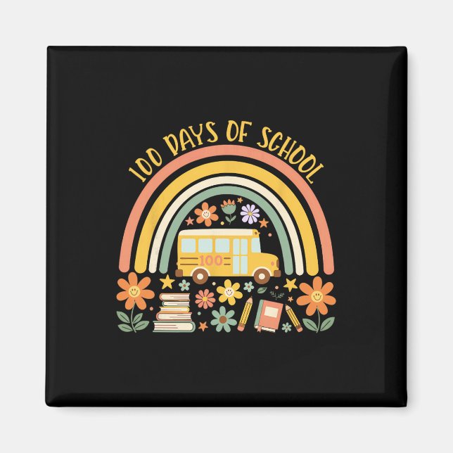 Íman 100 Days Of School Rainbow Bus Teacher Student 100 (Frente)