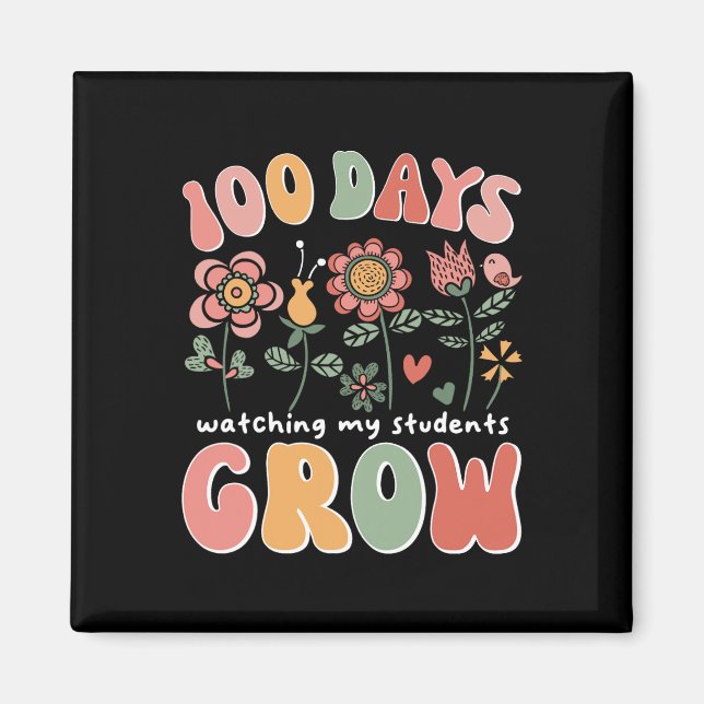 Íman 100 Dias Crescendo Flores De Boho Professora 100º  (Frente)