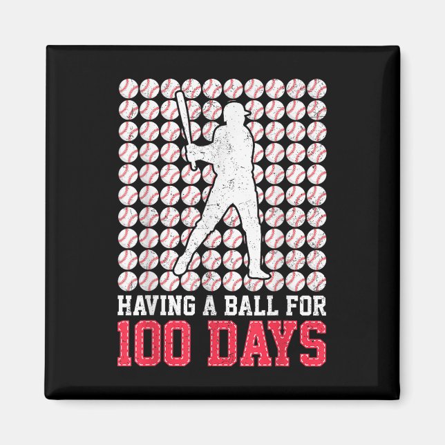 Íman 100 Dias De Basebol Escolar 100.º Dia Para Rapazes (Frente)