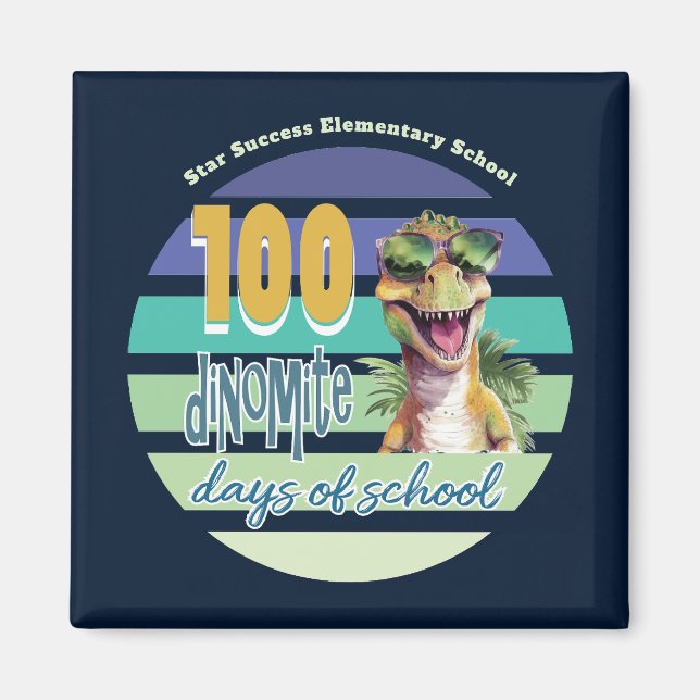Íman 100 dias de monograma de dinossauro escolar (Frente)