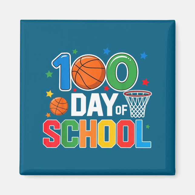 Íman 100th Day Of School Basketball - Kids 100 Days Of  (Frente)
