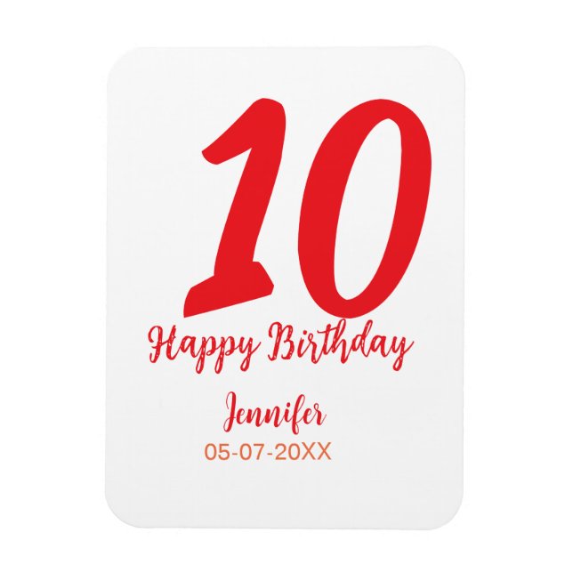 Íman 10.º aniversário adicionar nome data ano vermelho  (Vertical)