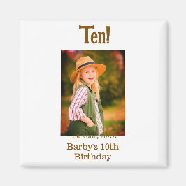 Íman 10th birthday photo name date simple brown beige b