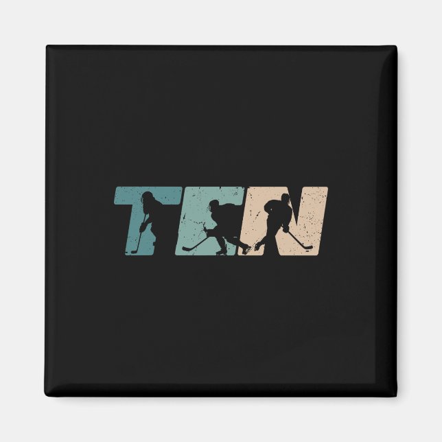 Íman 10th Birthday Retro Ice Hockey 10 Years Old Boy Gi (Frente)