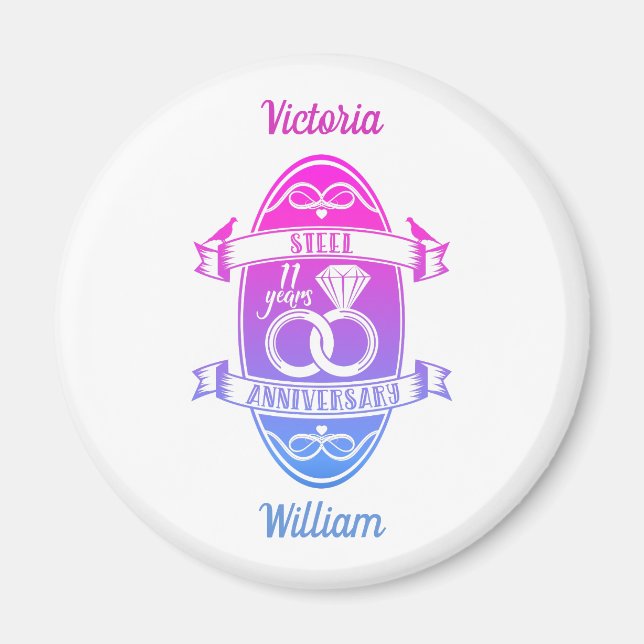 Íman 11 anos de casamento tradicional da 11 de Aço (Frente)