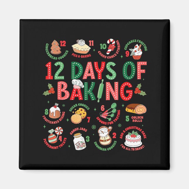 Íman 12 Days Of Baking Baker Christmas Cook Chef Baking (Frente)