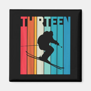 Íman 13 Birthday Boy Retro Ski Lover Skier 13 Anos O