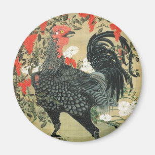 Íman 14. 南天雄鶏図, loucos do 若冲 e galo verme