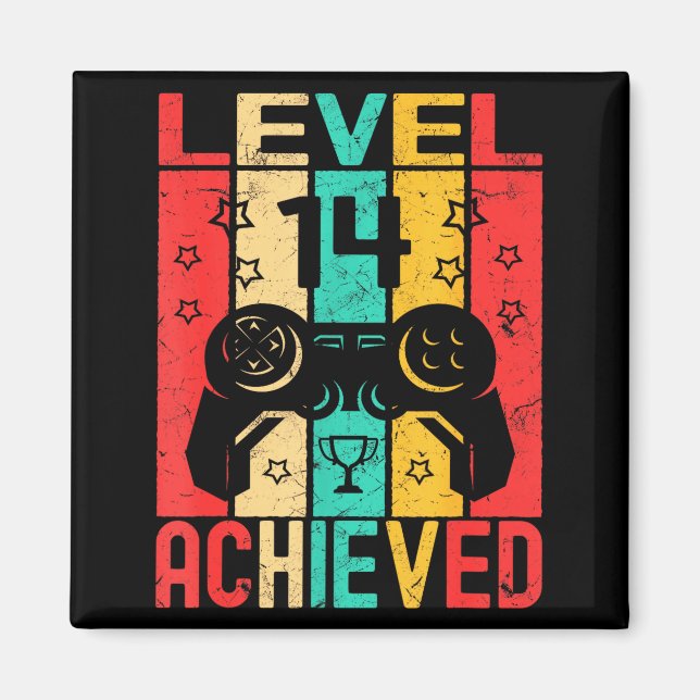 Íman 14th Birthday Level 14 Achieved Gamer Funny Birthd (Frente)