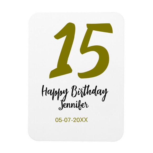 Íman 15 aniversário quiencenera adicionar data ano ouro (Vertical)