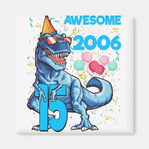 Íman 15 Birthday Dinossaur 15 Anos Crianças Rapazes