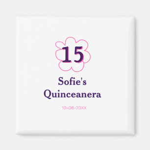 Íman 15 quinceanera feliz aniversário rosa púrpura