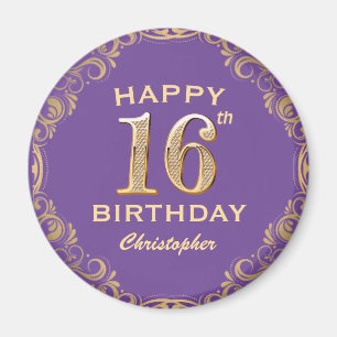 Íman 16.ª Festa de aniversário Roxo e Dourada imagem de