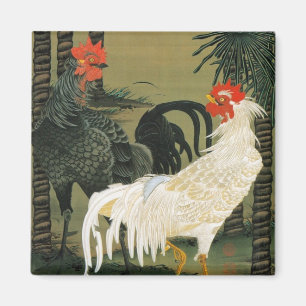 Íman 16. 棕櫚雄鶏図, palmeira do 若冲 & galo, Ja