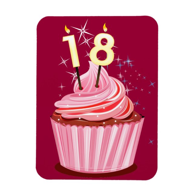 Íman 18.º aniversário - Cupcake rosa (Vertical)