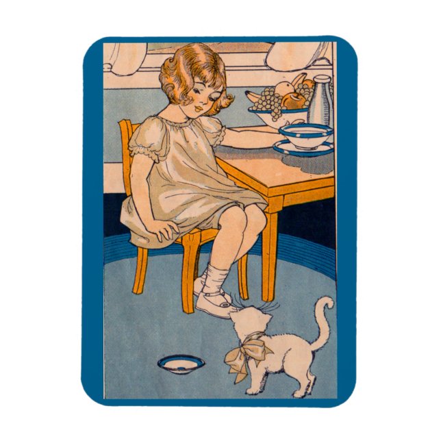 Íman 1920 menina e seu gatinho branco (Vertical)