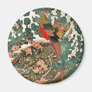 Íman 19. 雪中錦鶏図, faisão na neve, Jakuchu do