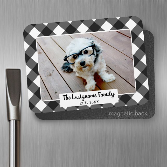 Íman 1 Colagem de Fotos Nome da Família - Buffalo Check (Personalized fridge magnet - add photos and custom text)