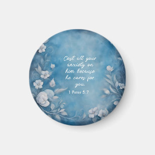 Íman 1 Pedro 5:7 “Lancem Toda a Sua Ansiedade” Azul Flo