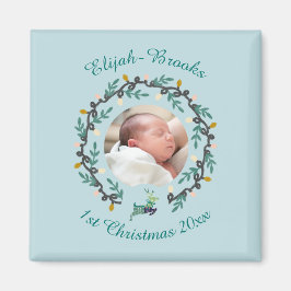 Íman 1st Christmas Deer with Wreath Teal Customize