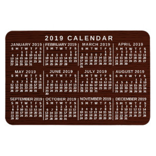 Íman 2019 Calendário Mensal Madeira Marrom Grain Simpl