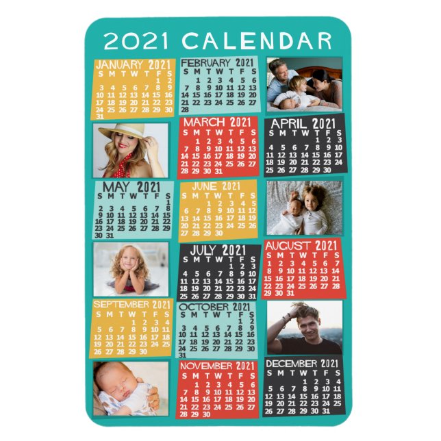 Íman 2021 Ano Calendário Mensal Colagem de Fotos Modern (Vertical)