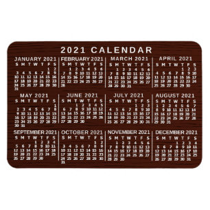 Íman 2021 Ano Calendário Mensal Madeira Marrom Grain S