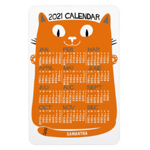 Íman 2021 Ano Calendário Mensal Médio-Século Laranja