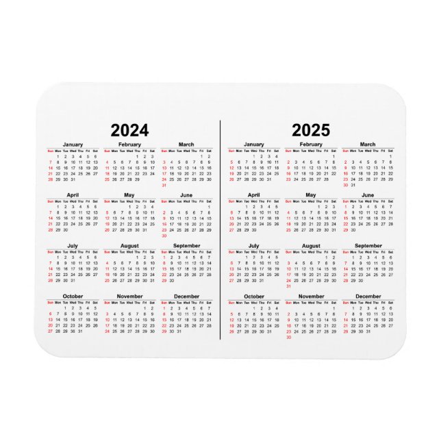 Íman 2024 2025 Calendário 2 anos preto branco (Horizontal)